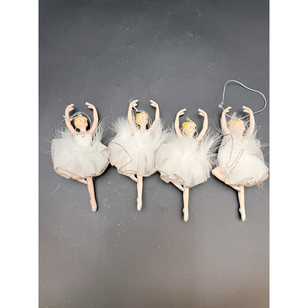 4 White Feather‎ Woman Ballerina Dancer Doll 5.5" Christmas Decoration